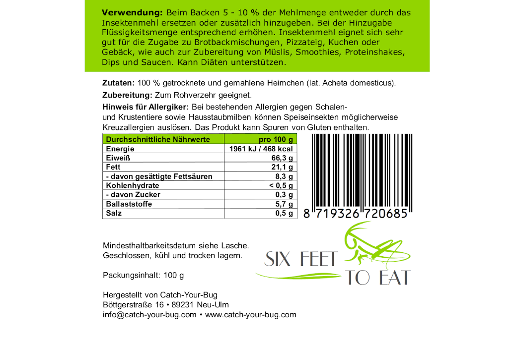 Grillenmehl, Insektenmehl für den menschlichen Verzehr