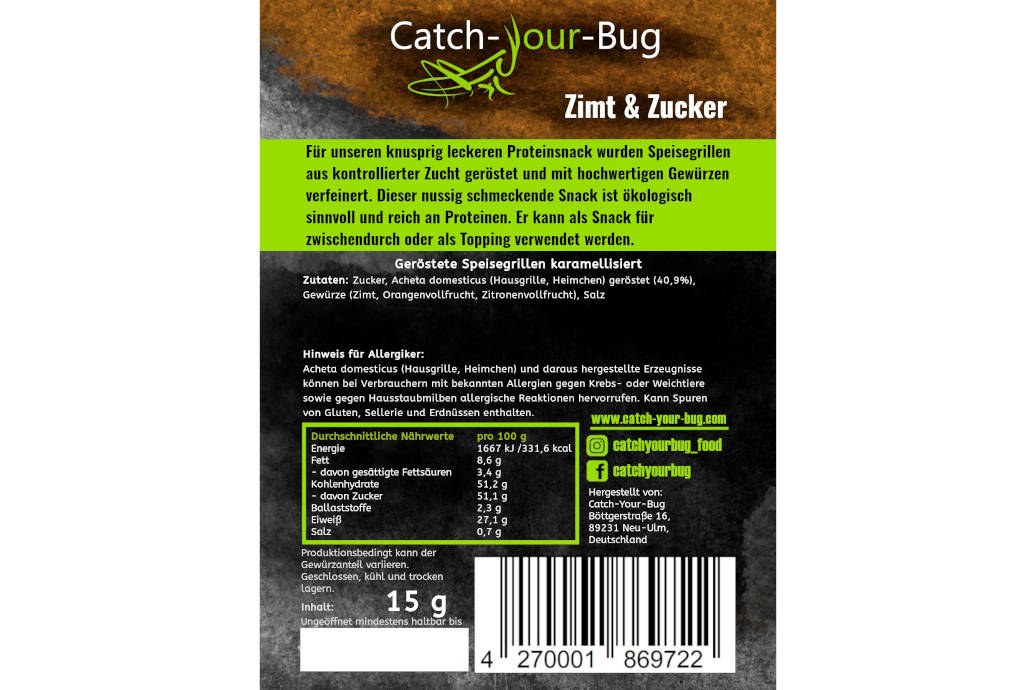 Essbarer Insektensnack Zimt und Zucker